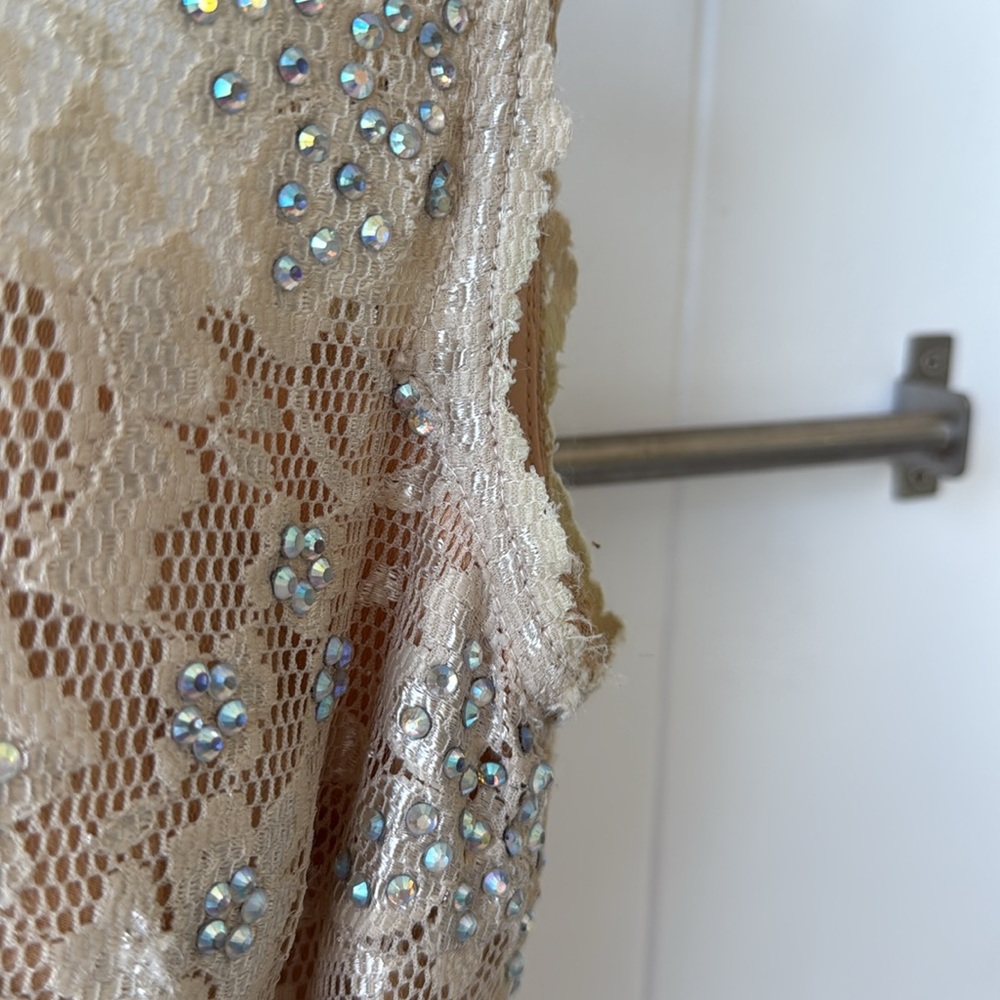 Jovani Nude Embellished Silver Lace Short Mini Cocktail Prom Dress 4 - Picture 5 of 8